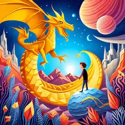 Storybooks origami-style sample with a paper dragon and a child